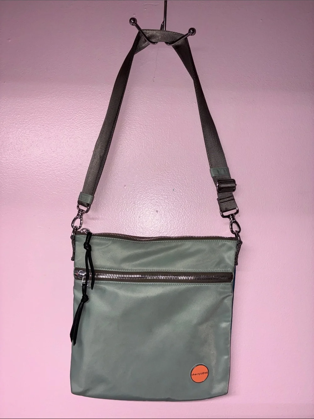 shortyLOVE Greenish grey & teal nylon Crossbody Messenger Bag